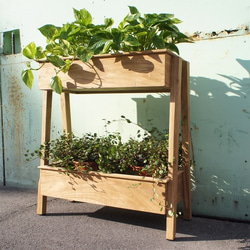 アンティーク調 2段 ウッド プランターラック 園芸ラック 木製