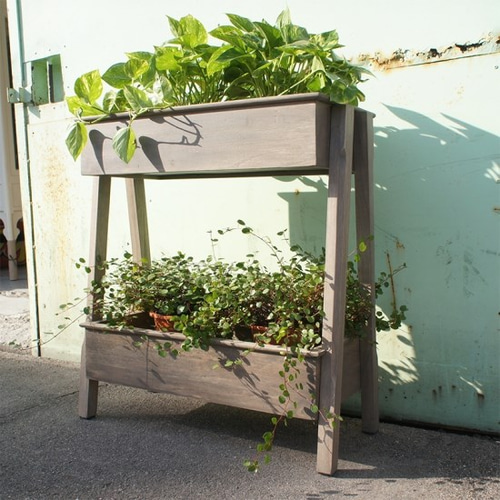 木製 ラック キャビネット 飾り棚 置物台 花台 踏み台 2段 シャビー