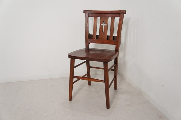 アンティーク調 ボックス付 クロス チャーチチェア 教会 椅子　 1枚目の画像