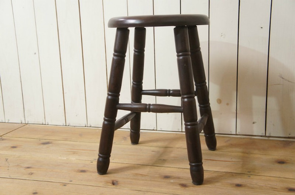 英国アンティーク調 西洋 スツール マホガニー無垢材 丸椅子 ウォルナット　cha155 2枚目の画像