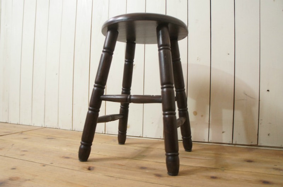 英国アンティーク調 西洋 スツール マホガニー無垢材 丸椅子 ウォルナット　cha155 5枚目の画像