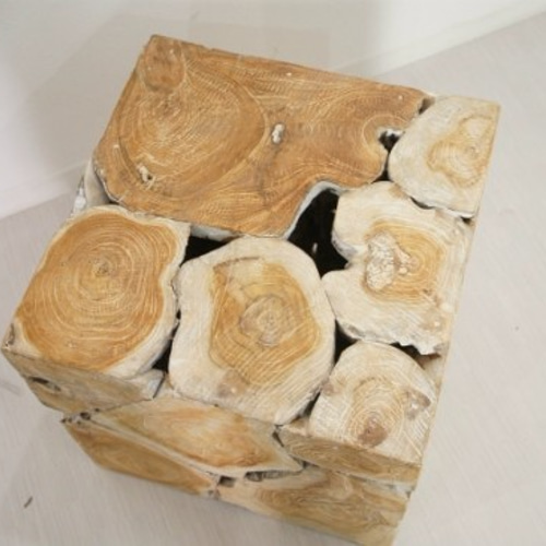 銘木 チーク ブロック スツール 椅子 天然木 無垢 キューブ 40cm 椅子