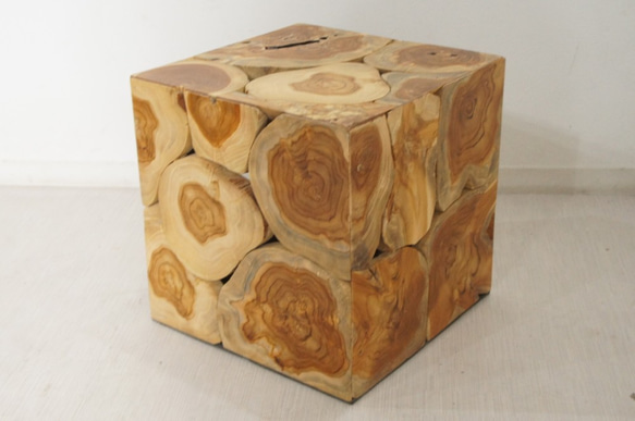 無垢 チークブロックスツールN 40x40cm 無垢 チークブロックスツールN 椅子 イス ベンチ チェア ナチュラル