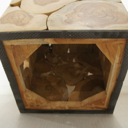 銘木 チーク ブロック スツール 椅子 天然木 無垢 キューブ 40cm