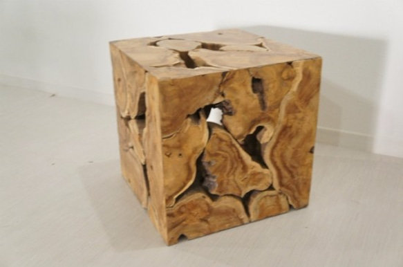 銘木 チーク ブロック スツール 椅子 天然木 無垢 キューブ 40cm ご注意ください