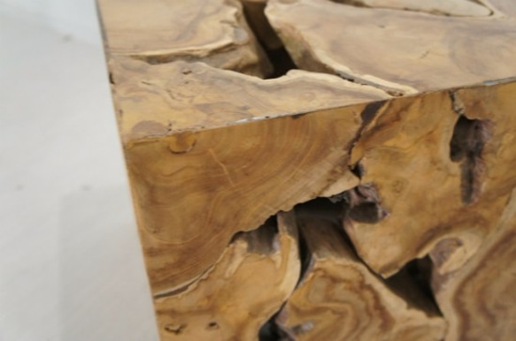 銘木 チーク ブロック スツール 椅子 天然木 無垢 キューブ 40cm ご注意ください