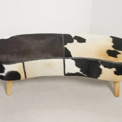 アンティーク調 毛皮ベンチソファ 革張 椅子 ピーナッツ型 2枚目の画像