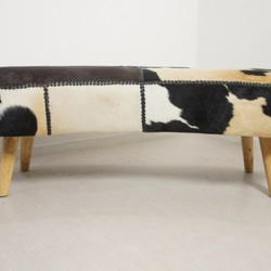アンティーク調 毛皮ベンチソファ 革張 椅子 ピーナッツ型 3枚目の画像