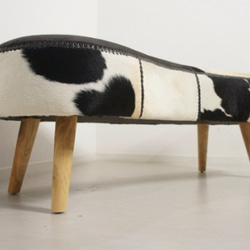 アンティーク調 毛皮ベンチソファ 革張 椅子 ピーナッツ型 4枚目の画像