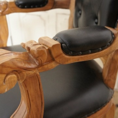 チーク レザー ダイニングチェア 革張り アンティーク チーク レザー ダイニングチェア 革張り アンティーク