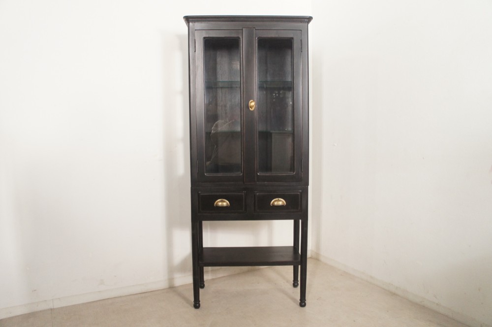 アンティーク調 ケビント  ガラス棚 マホガニー 飾り棚 ドクターキャビネット ブラック cab054s