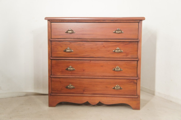 アンティーク調 マホガニー無垢 4段 チェスト 箪笥 タンス 引き出し4杯