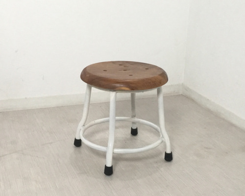 インダストリアル工業系◾️古家具 鉄スチール脚 ラワン材座面 丸椅子