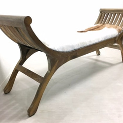 アンティーク調 チークスツール 毛皮 革張 無垢 ベンチ 椅子 茶 3枚目の画像