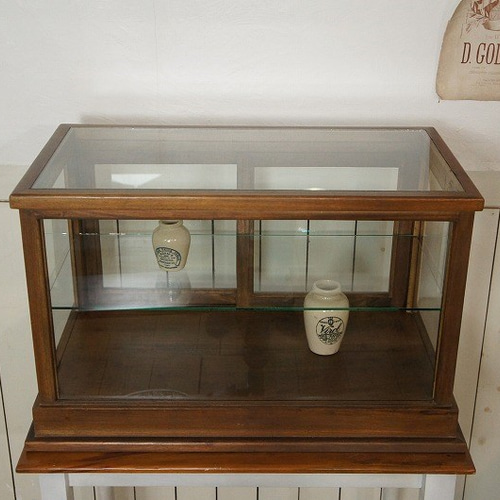 卓上 ガラスケース ショーケース 古木 2段 5面 収納棚 飾り棚 駄菓子