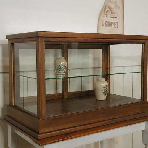 卓上 ガラスケース ショーケース 古木 2段 5面 収納棚 飾り棚 駄菓子