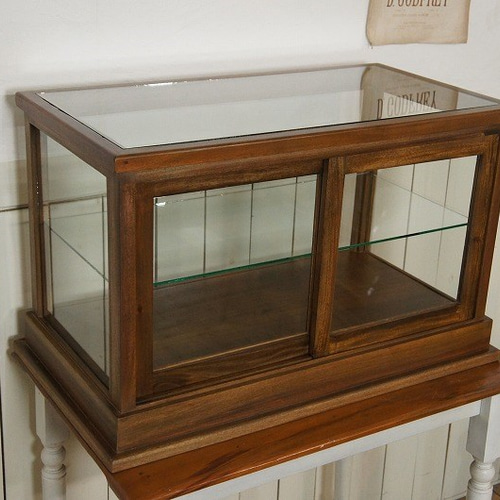 卓上 ガラスケース ショーケース 古木 2段 5面 収納棚 飾り棚 駄菓子