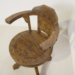 アウトレット オールドチーク無垢材 古材 回転アームチェア リベット付 銘木 椅子 2枚目の画像