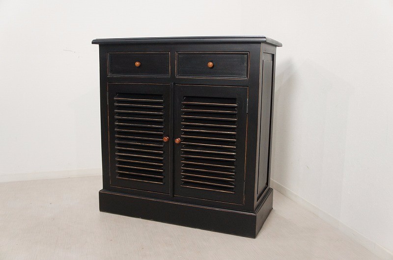 アンティーク調  無垢材 レジカウンター テーブル サイドボード レジ台 店舗什器  ルーバー ブラック oth228