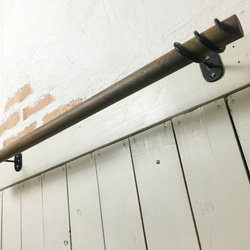 アンティーク調 天然木製 チーク無垢材 特大 タオルハンガー デザイン鉄継手 W80cm oth234 2枚目の画像
