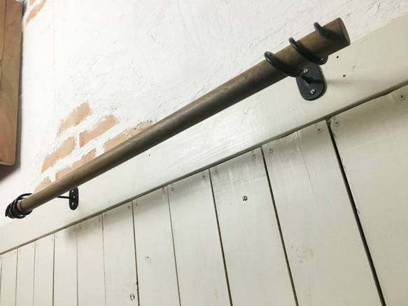 アンティーク調 天然木製 チーク無垢材 特大 タオルハンガー デザイン鉄継手 W80cm oth234 2枚目の画像