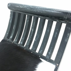 アンティーク調 チークスツール 毛皮 革張 無垢 ベンチ 椅子 黒 5枚目の画像