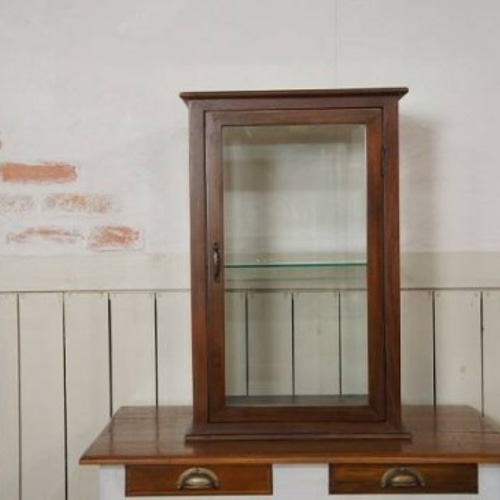 アンティーク調 卓上 ガラス棚 飾り棚 縦長 ショーケース 店舗