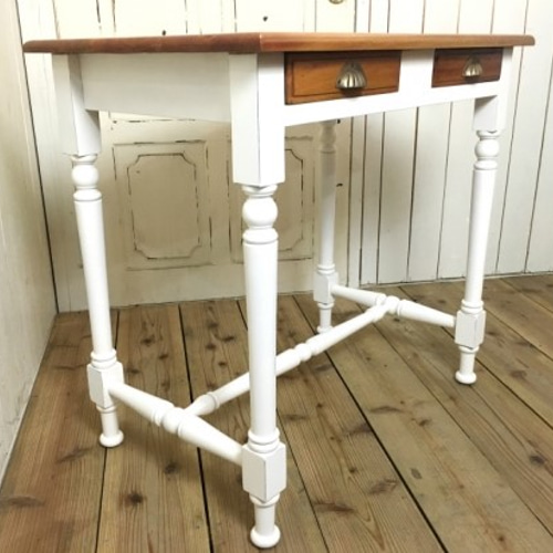 アンティーク調 西洋 木製 机 デスク 作業台 引き出し2杯