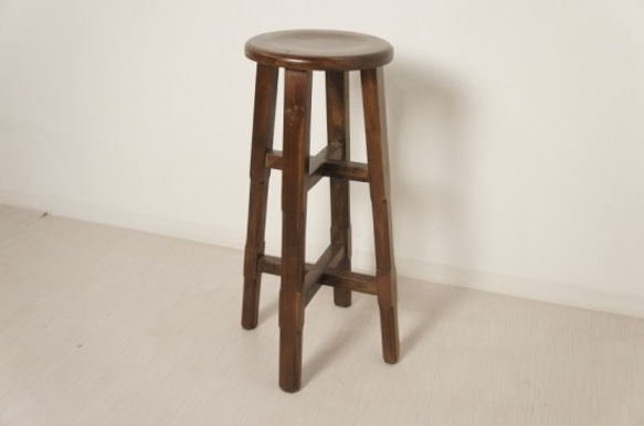 レトロ 古木 チーク無垢材 カウンター チェア ハイタイプ スツール 木製椅子 cha0131 1枚目の画像