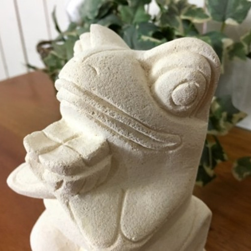 パラス石 石彫り バリ島 アジアン オブジェ 置物 カエル 15cm