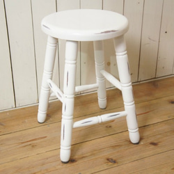 英国アンティーク調 西洋 スツール マホガニー無垢材 丸椅子 シャビー ホワイト　cha155 1枚目の画像