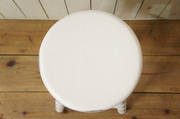 英国アンティーク調 西洋 スツール マホガニー無垢材 丸椅子 シャビー ホワイト　cha155 3枚目の画像