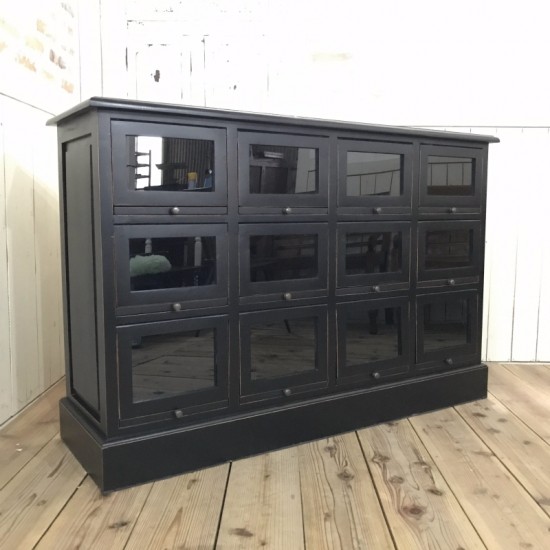 アンティーク調 シューズラック ショーケース カウンター 引出し12杯 収納 靴箱 店舗什器【ブラック】oth233