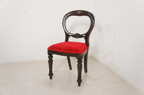 アンティーク調 バルーンバック チェア 椅子 マホガニー無垢 赤 ダーク 1枚目の画像