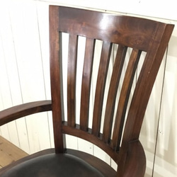 アンティーク調 木製回転アームチェア マホガニー無垢材 合皮クッション座面 書斎椅子 回転椅子 3枚目の画像