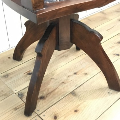 アンティーク調 木製回転アームチェア マホガニー無垢材 合皮