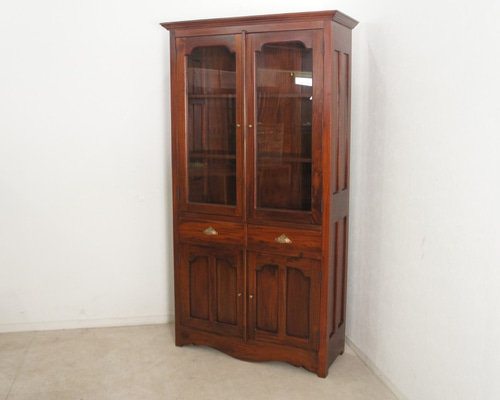 アンティーク調 大型食器棚 キャビネット 天然木目 マホガニー 無垢