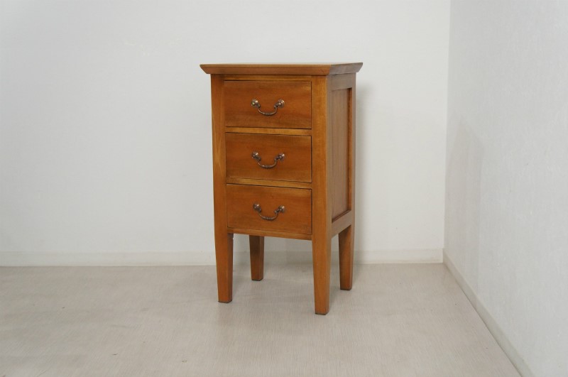 アンティーク調 マホガニー 無垢材 サイドテーブル チェスト 引出し 3杯 スリム 幅45㎝【ナチュラル】 che053