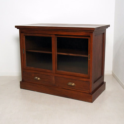 アンティーク調 モールガラスキャビネット 昭和レトロ 水屋 すりガラス