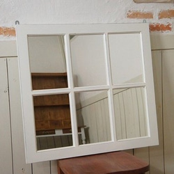 アンティーク調 木製窓枠 鏡 壁掛けミラー  6枠 ホワイト mir001 1枚目の画像