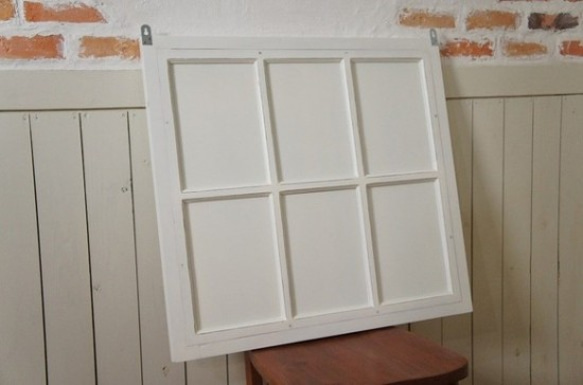 アンティーク調 木製窓枠 鏡 壁掛けミラー  6枠 ホワイト mir001 2枚目の画像