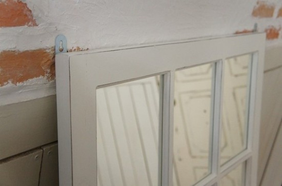 アンティーク調 木製窓枠 鏡 壁掛けミラー  6枠 ホワイト mir001 3枚目の画像