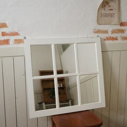 アンティーク調 木製窓枠 鏡 壁掛けミラー  6枠 ホワイト mir001 5枚目の画像