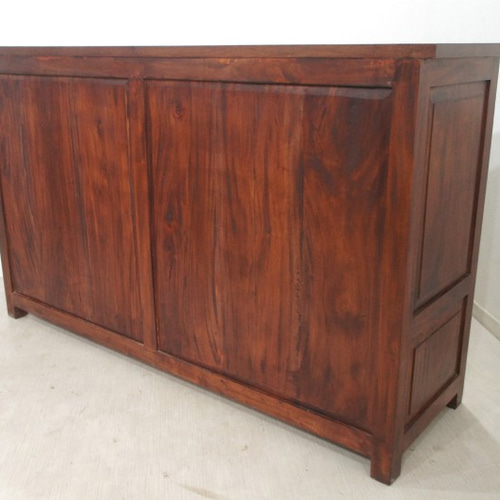 アンティーク調 マホガニー無垢 すりガラス扉 引出し12杯 食器棚