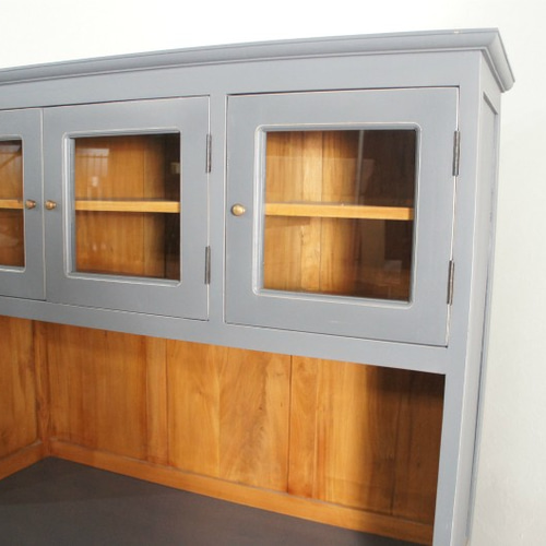 最安値】マホガニー カップボードキャビネット 食器棚 W1250 グレー