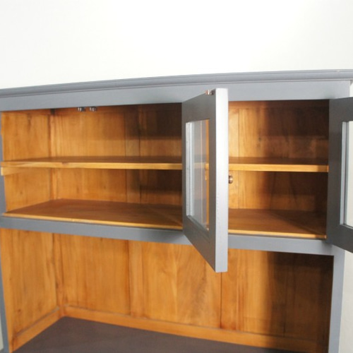 最安値】マホガニー カップボードキャビネット 食器棚 W1250 グレー