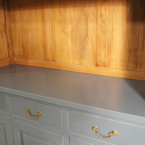 最安値】マホガニー カップボードキャビネット 食器棚 W1250 グレー