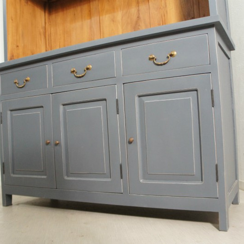 最安値】マホガニー カップボードキャビネット 食器棚 W1250 グレー