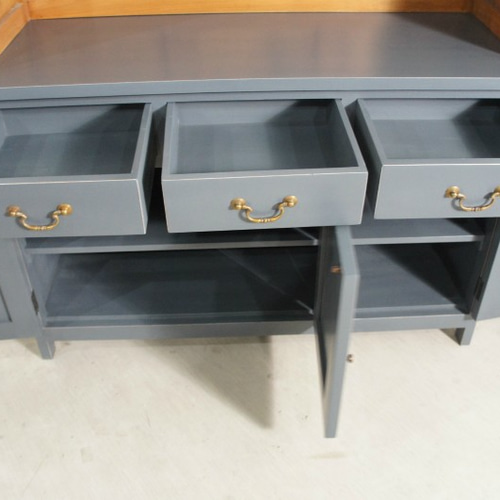 最安値】マホガニー カップボードキャビネット 食器棚 W1250 グレー