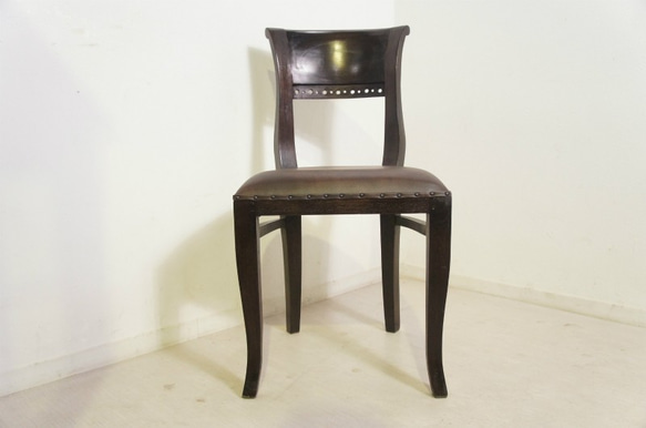 アンティーク調 キパスチェア ダイニングチェア 合皮座面 チーク 木製椅子 ダイニング カフェ ダークType2 2枚目の画像